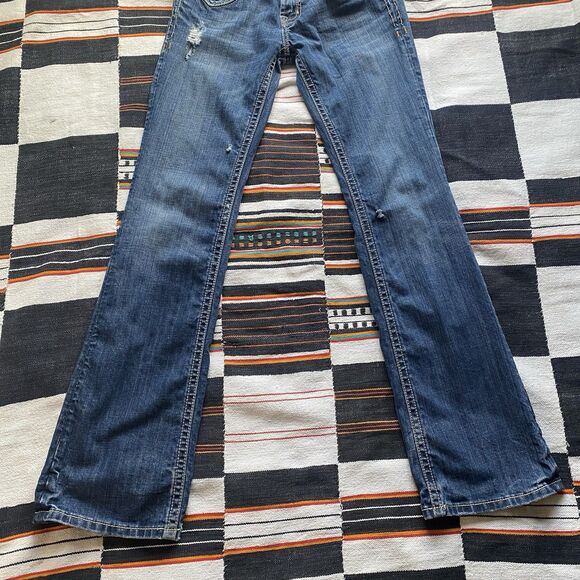 MEK Denim Jeans Womens 26/32 Blue Bootcut Oaxaca Flap Pockets.Stretch. Low Rise. - Picture 5 of 15